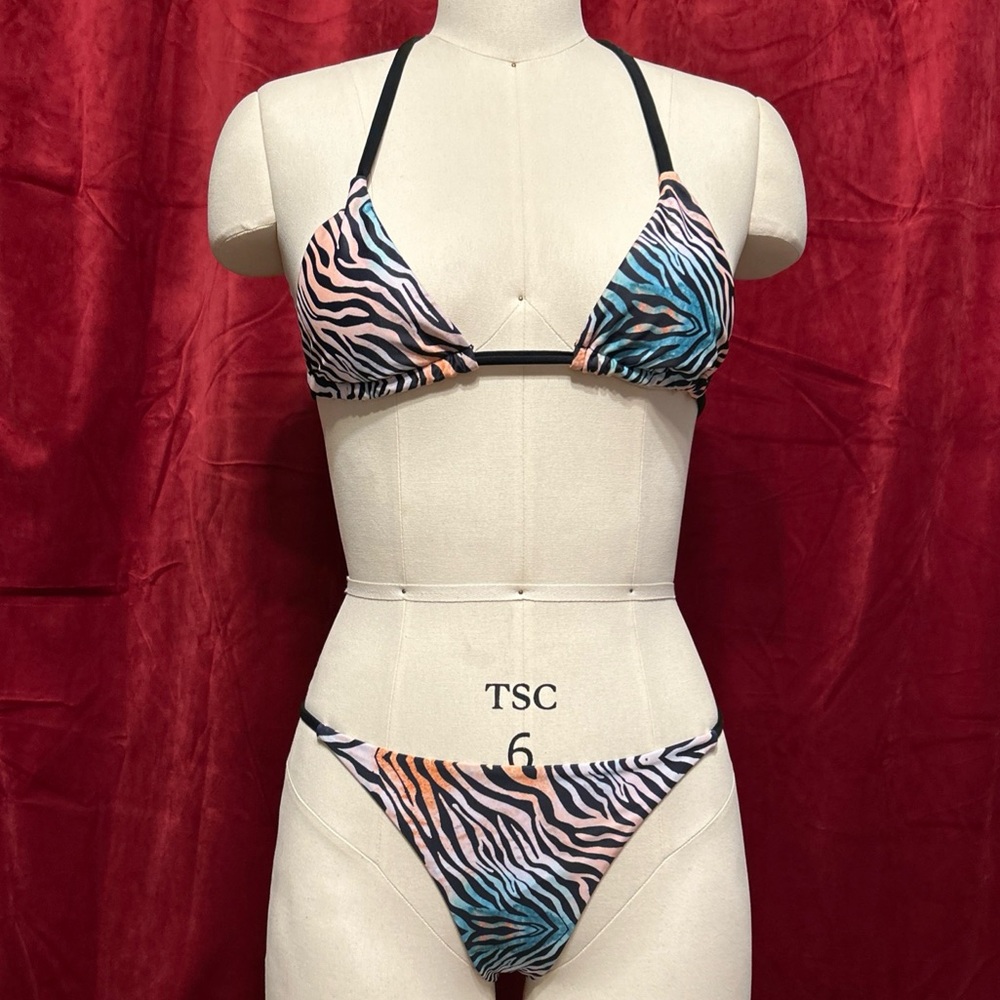 Y2K Gyaru Kei Brat Multicolor Zebra Bikini NWOT